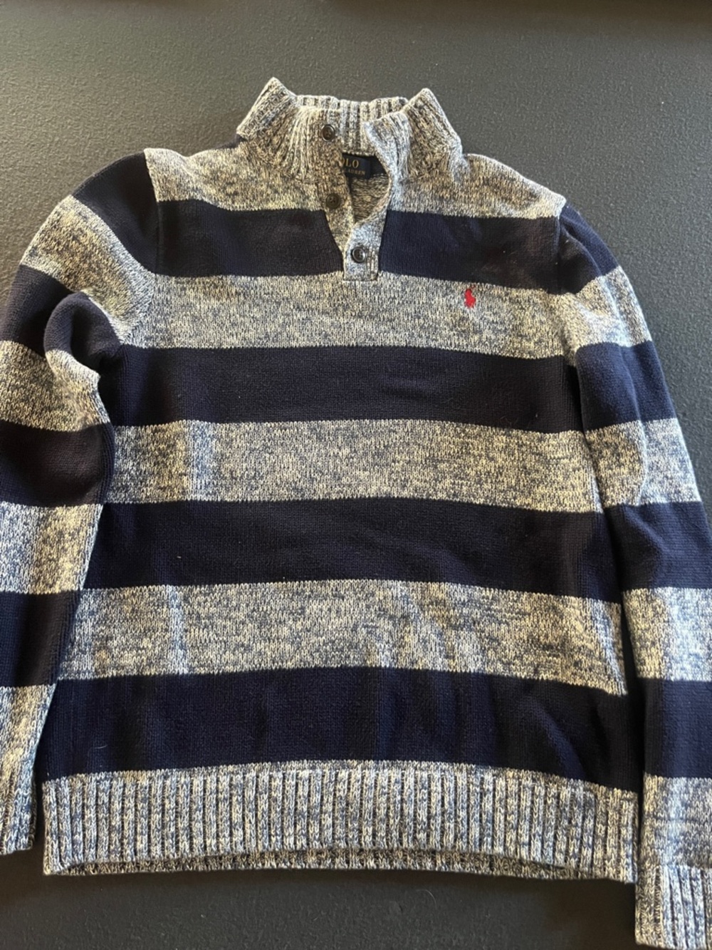 Polo by Ralph Lauren Navy and Heather Gray Striped  Sweater